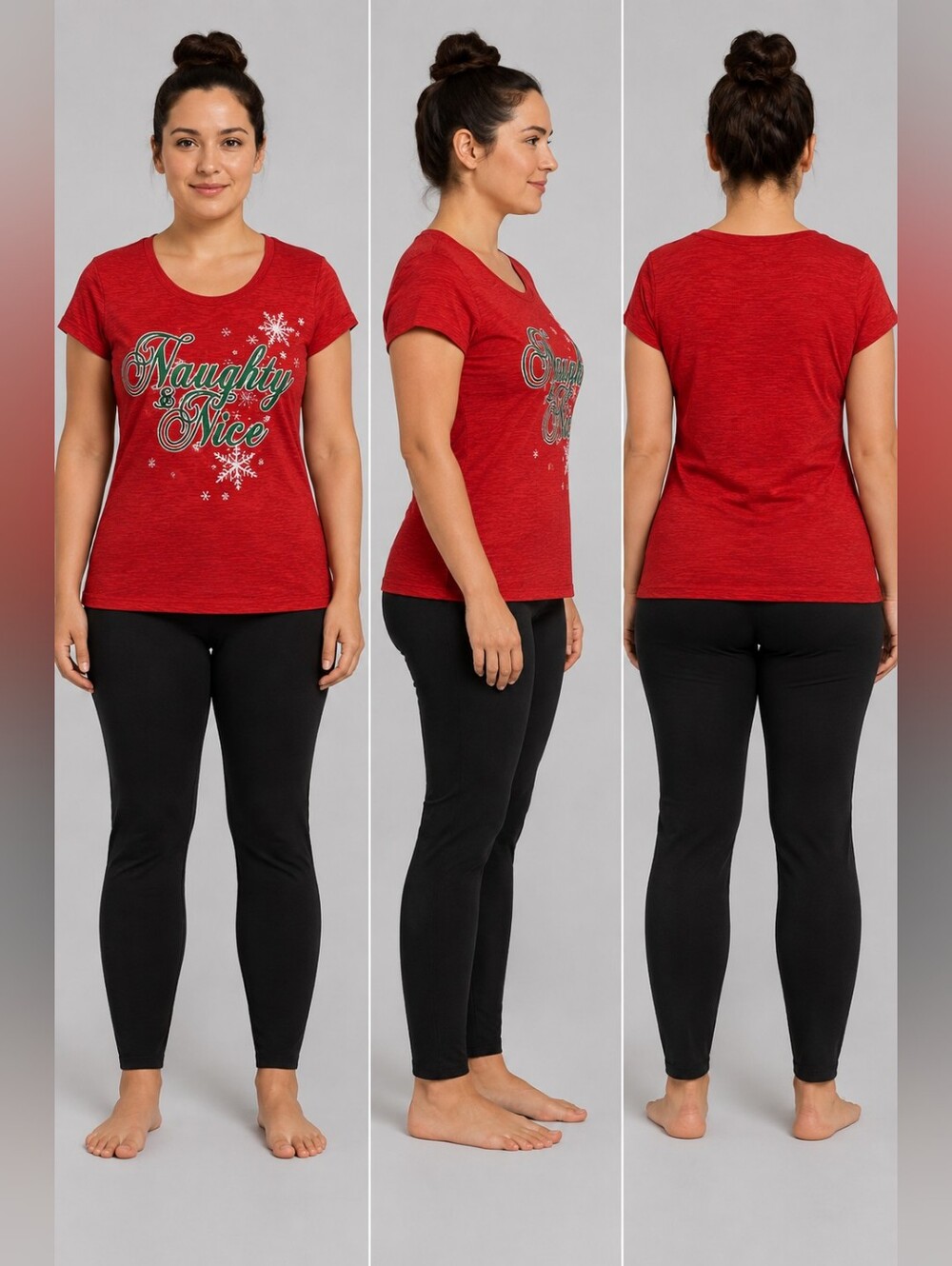 Rocker Girl Naughty & Nice Christmas Graphic Tee Red Size L